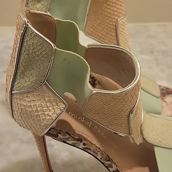 NEW Jean Michel Cazabat Octavia Stiletto Heel T Strap Sandals Snakeskin Nude 6.5 - Picture 11 of 13